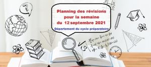 Lire la suite à propos de l’article Planning des révisions pour la semaine du 12 septembre 2021-Département du cycle préparatoire
