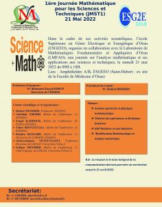 Lire la suite à propos de l’article 1ère Journée Mathématique pour les Sciences et Techniques (JMST1) 21 Mai 2022
